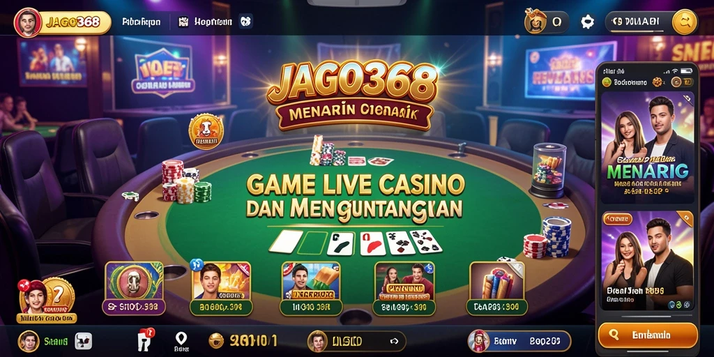 Screenshot JAGO368 menampilkan dealer dan permainan kasino langsung yang dinamis.